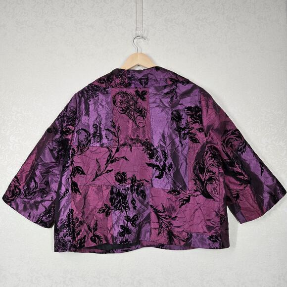Susan Graver Patchwork Satin Burnout Velvet Jacket sz 2X Purple Black Cocktail - Picture 10 of 16